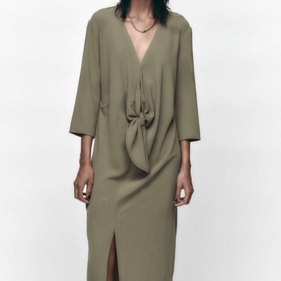 👗Zara Knotted Dress NWT - Green L - Picture 3 of 8